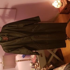 Full length black leather coat